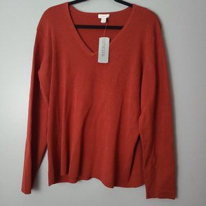 Chico's Dark Orange Caitlyn V-Neck Ribbed Silk/Nylon/Rayon Sweater - XL - 16